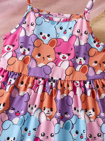 Young Girl's Multi-Colored Cute Rabbit Design Cami Dress