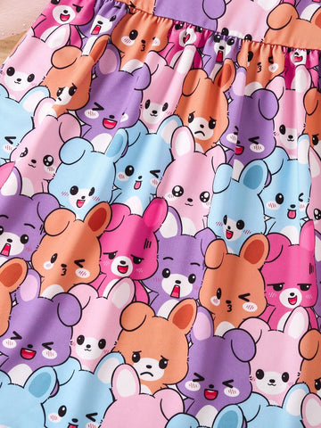 Young Girl's Multi-Colored Cute Rabbit Design Cami Dress