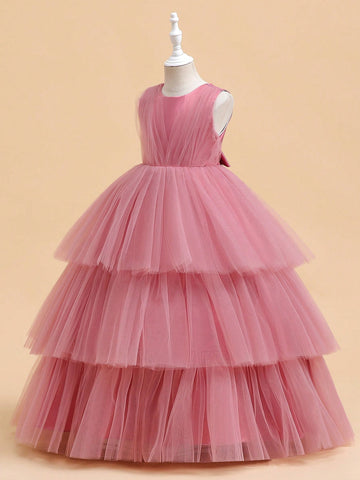 Young Girl's Multilayer Cake Style Ball Gown, Performance Dress