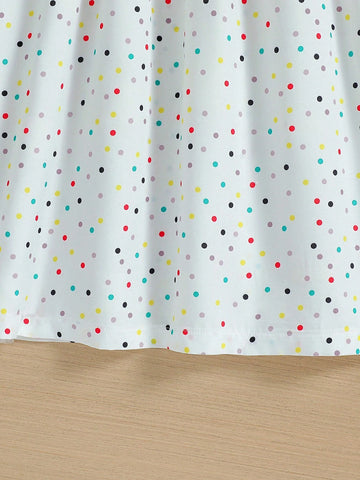 Young Girl's New Arrival Colorful Polka Dot Print Tulip Embroidery Ruffle Trim Cute A-Line Dress For Sweet Summer