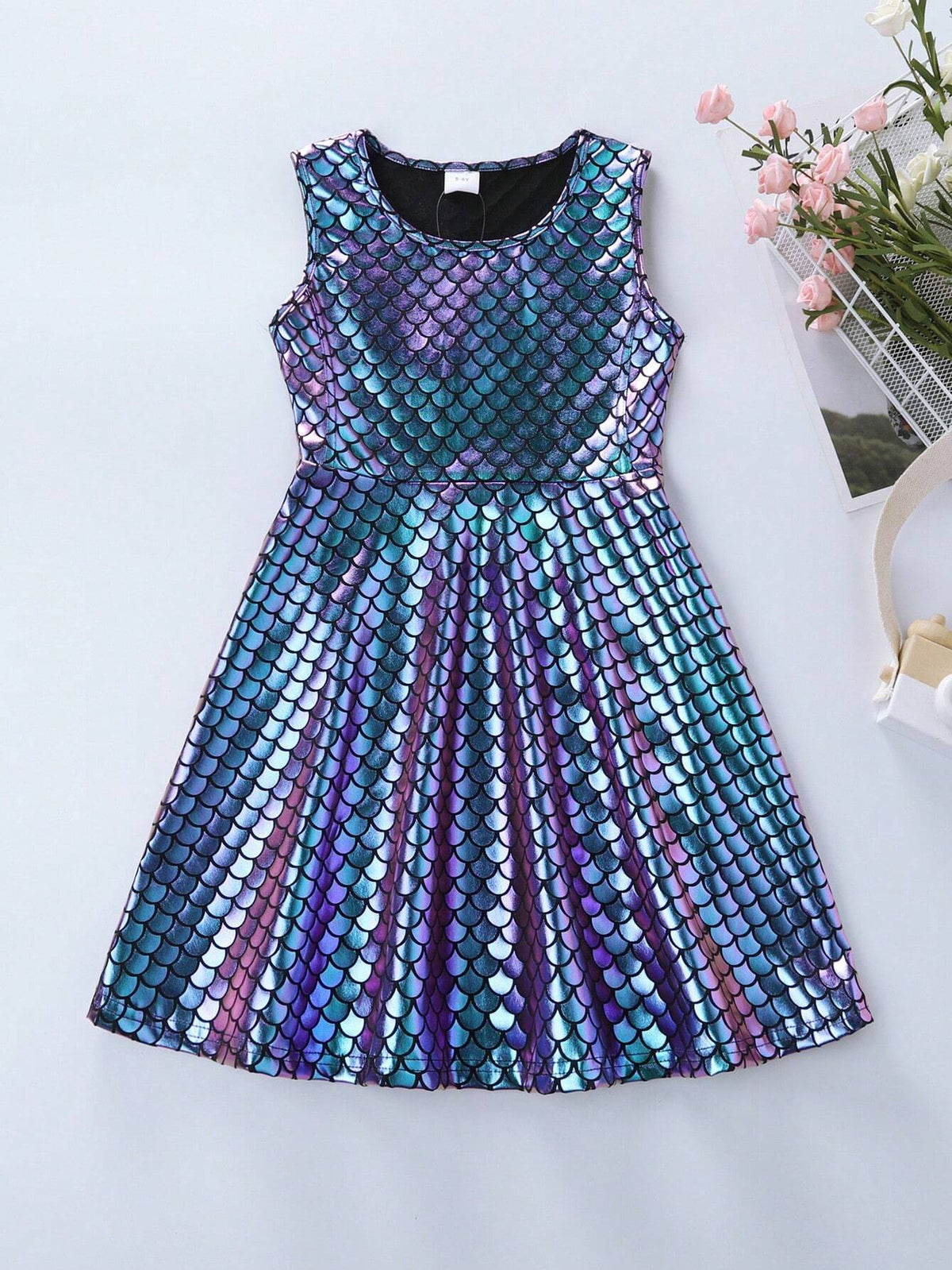 Young Girls' New Arrival Mermaid Scale Fabric A-Line Sleeveless Party Dress For Summer
