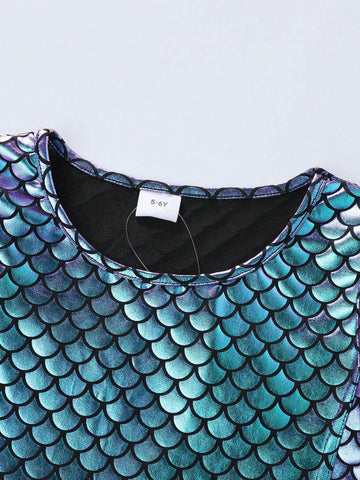 Young Girls' New Arrival Mermaid Scale Fabric A-Line Sleeveless Party Dress For Summer