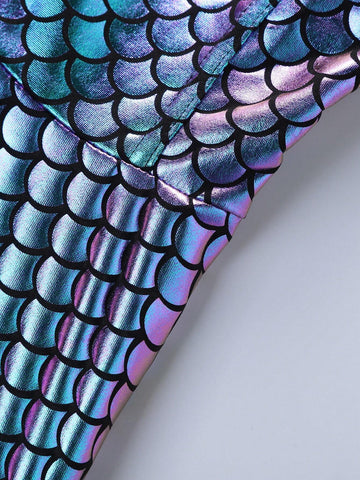 Young Girls' New Arrival Mermaid Scale Fabric A-Line Sleeveless Party Dress For Summer