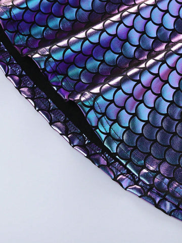 Young Girls' New Arrival Mermaid Scale Fabric A-Line Sleeveless Party Dress For Summer