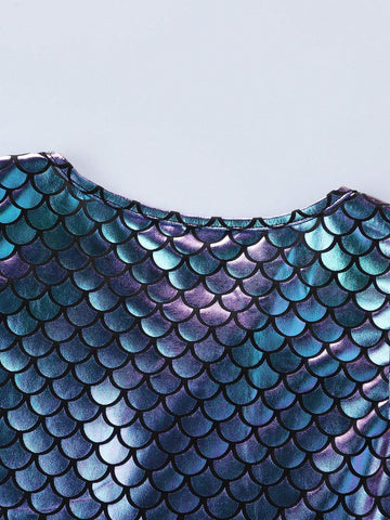 Young Girls' New Arrival Mermaid Scale Fabric A-Line Sleeveless Party Dress For Summer