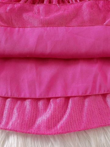 Young Girls New Style Fashionable Knitted Round Neck Cap Sleeve Mesh Tutu Princess Dress, Spring Autumn