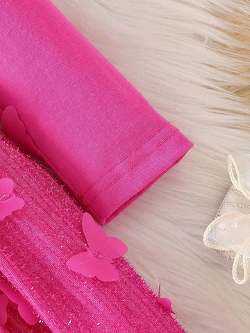 Young Girls New Style Fashionable Knitted Round Neck Cap Sleeve Mesh Tutu Princess Dress, Spring Autumn