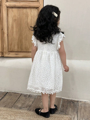 Young Girl's Patchwork Ball Studded Lace Princess Dress For Birthday Party, Summer