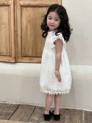 Young Girl's Patchwork Ball Studded Lace Princess Dress For Birthday Party, Summer