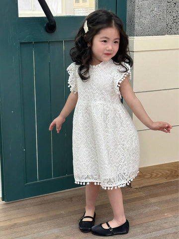 Young Girl's Patchwork Ball Studded Lace Princess Dress For Birthday Party, Summer