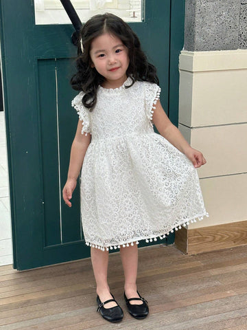 Young Girl's Patchwork Ball Studded Lace Princess Dress For Birthday Party, Summer