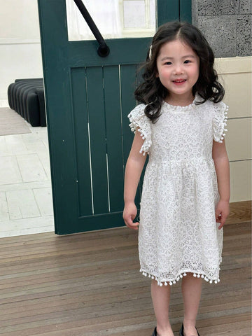 Young Girl's Patchwork Ball Studded Lace Princess Dress For Birthday Party, Summer