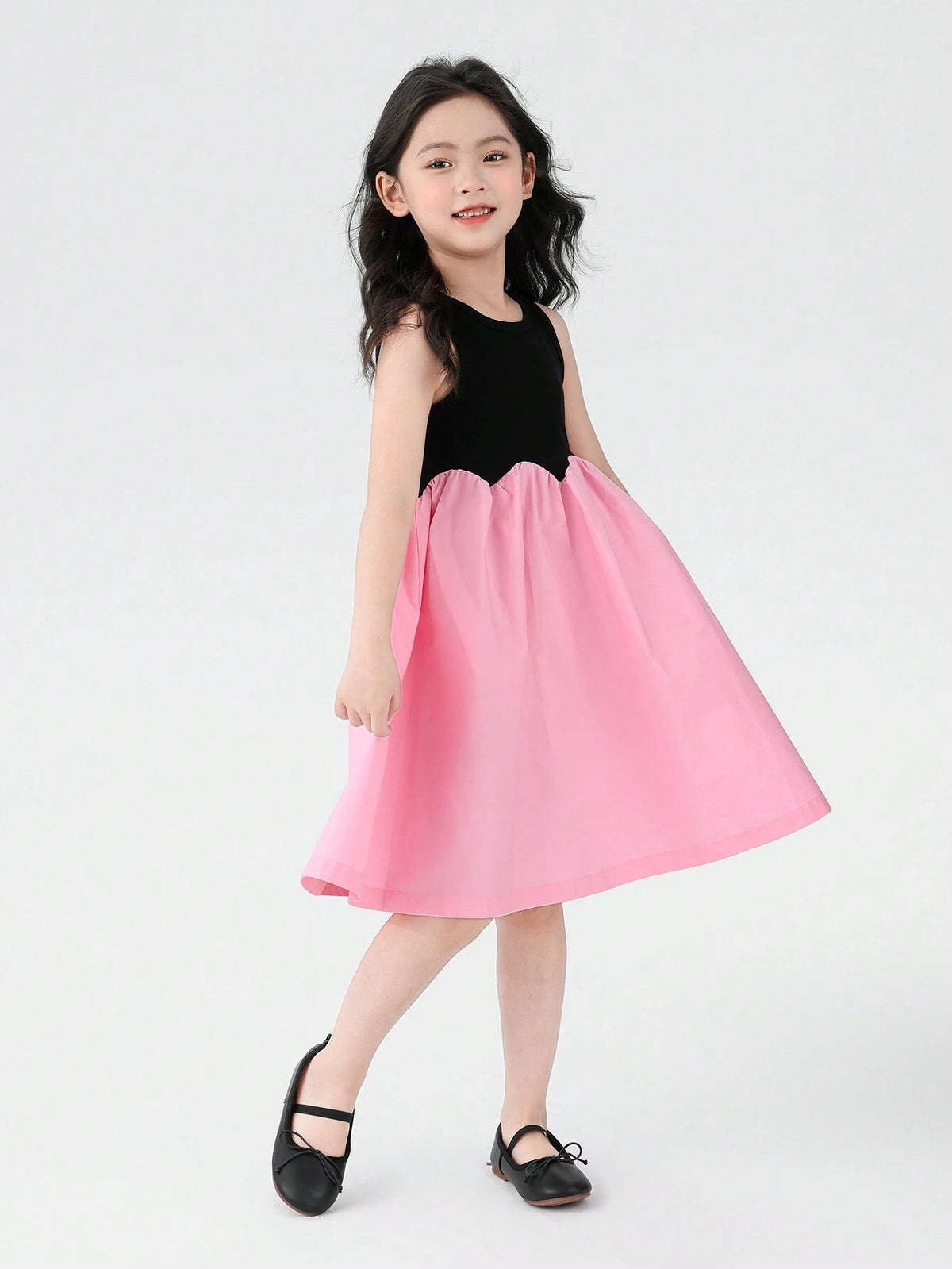 Young Girls Petal Color Block Dress, Summer Sleeveless Princess Dress For 2024, Fashionable Kids Clothing