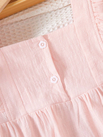 Young Girls' Pink Cute & Fashionable Floral Embroidery Princess Dress For Summer Casual Wear, Children's Clothing