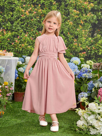 Young Girls' Pink Dress With 3d Bow Decoration For Weddings, Parties, Hostess, Performances, Catwalks