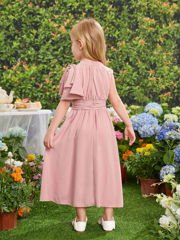 Young Girls' Pink Dress With 3d Bow Decoration For Weddings, Parties, Hostess, Performances, Catwalks