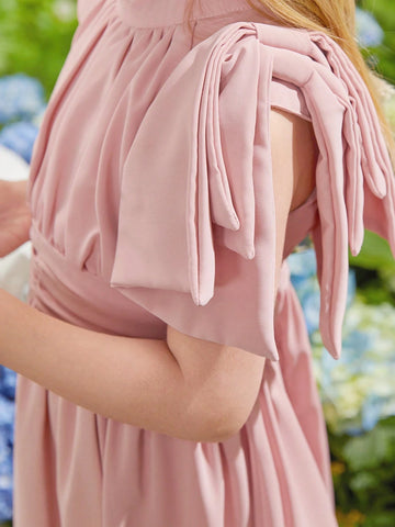 Young Girls' Pink Dress With 3d Bow Decoration For Weddings, Parties, Hostess, Performances, Catwalks