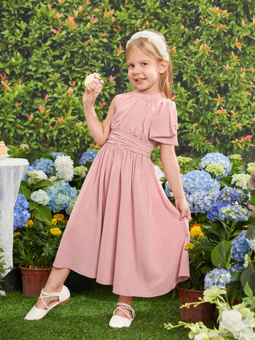 Young Girls' Pink Dress With 3d Bow Decoration For Weddings, Parties, Hostess, Performances, Catwalks