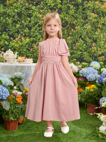 Young Girls' Pink Dress With 3d Bow Decoration For Weddings, Parties, Hostess, Performances, Catwalks
