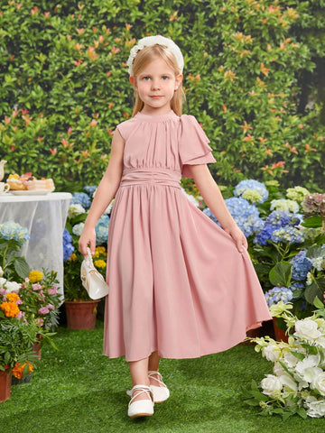 Young Girls' Pink Dress With 3d Bow Decoration For Weddings, Parties, Hostess, Performances, Catwalks