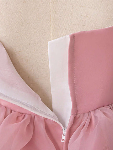 Young Girls Pink Pearl Embellished Princess Dress With Headband, Suitable For Role Play Party