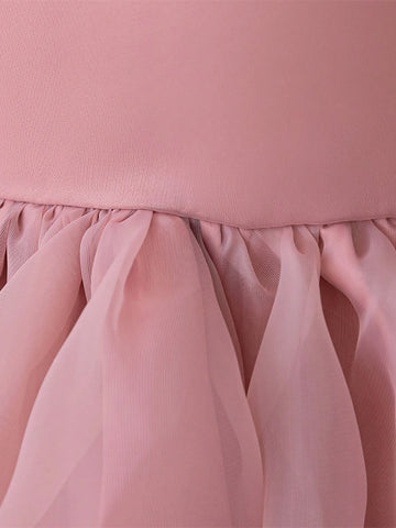 Young Girls Pink Pearl Embellished Princess Dress With Headband, Suitable For Role Play Party