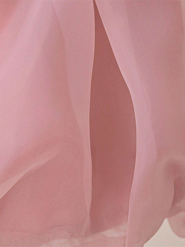 Young Girls Pink Pearl Embellished Princess Dress With Headband, Suitable For Role Play Party