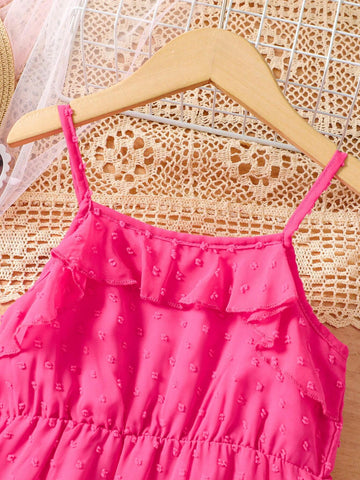 Young Girls' Pink Swiss Dot Print Cami Dress