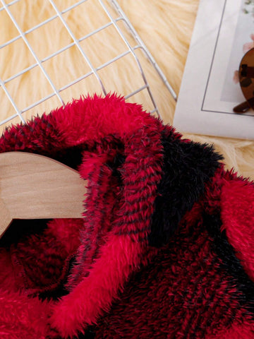Young Girls Plaid Hooded Fluffy Dress, Casual Autumn/Winter