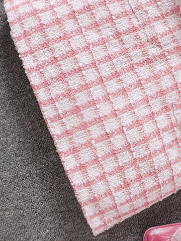 Young Girls Plaid Panel Faux Fur Sleeve Double Breasted Casual Dress, Autumn/Winter