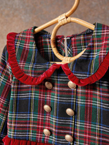 Young Girls Plaid Peter Pan Collar Long Sleeve Dress