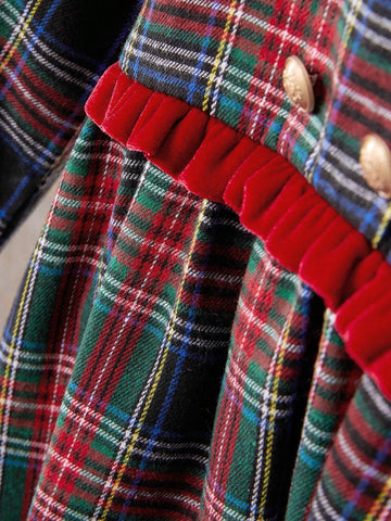 Young Girls Plaid Peter Pan Collar Long Sleeve Dress