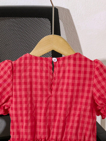 Young Girls Plaid Puff Sleeve Casual Dress For Summer
