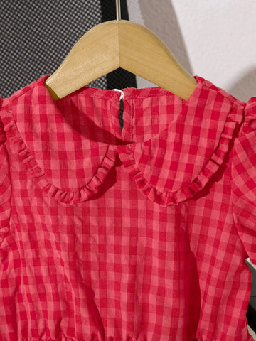 Young Girls Plaid Puff Sleeve Casual Dress For Summer