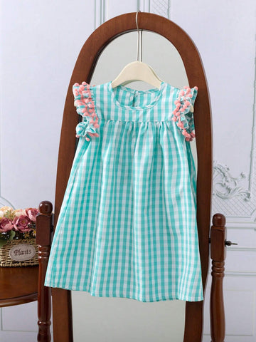Young Girls Plaid Round Neck Summer Dress
