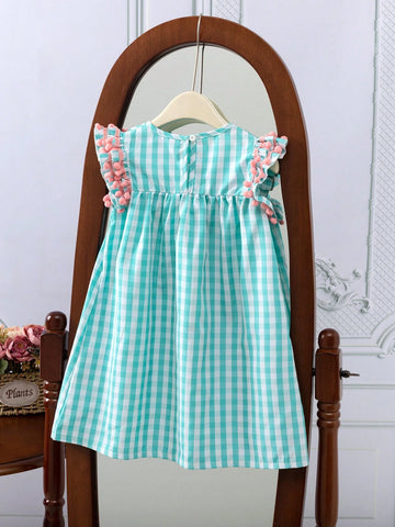 Young Girls Plaid Round Neck Summer Dress