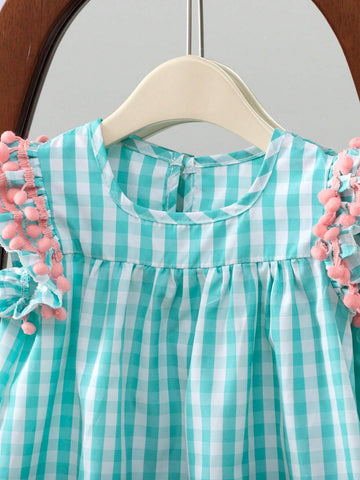 Young Girls Plaid Round Neck Summer Dress