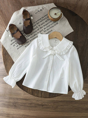 Young Girls Plain Color Peter Pan Collar Loose Casual Blouse