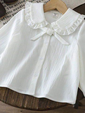 Young Girls Plain Color Peter Pan Collar Loose Casual Blouse