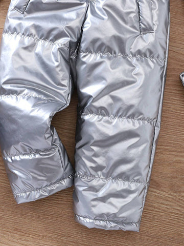 Young Girl's Plush Hooded Silver Fleece Jumpsuit, Warm & Cool Y2K Fashion Casual Outdoor Coverall, New Winter Collection