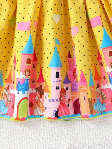 Young Girls Polka Dot Castle Princess Heart Print Dress