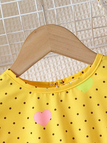 Young Girls Polka Dot Castle Princess Heart Print Dress
