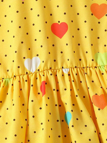 Young Girls Polka Dot Castle Princess Heart Print Dress