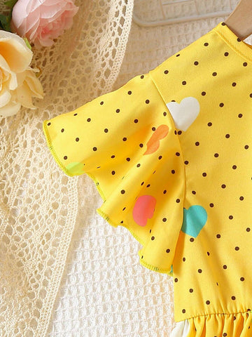Young Girls Polka Dot Castle Princess Heart Print Dress