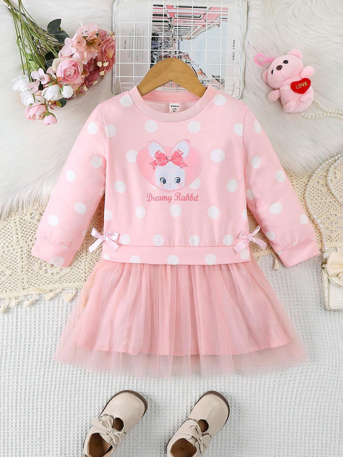 Young Girls Polka Dot Dress, 2024 New Children Princess Dress, Young Girls Elegant Casual Dress, Spring And Autumn