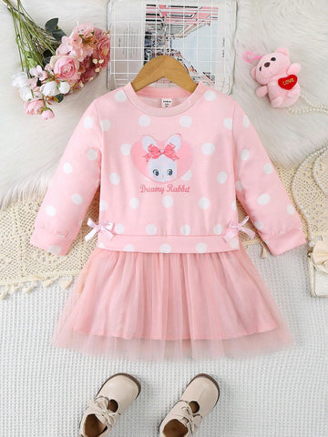 Young Girls Polka Dot Dress, 2024 New Children Princess Dress, Young Girls Elegant Casual Dress, Spring And Autumn
