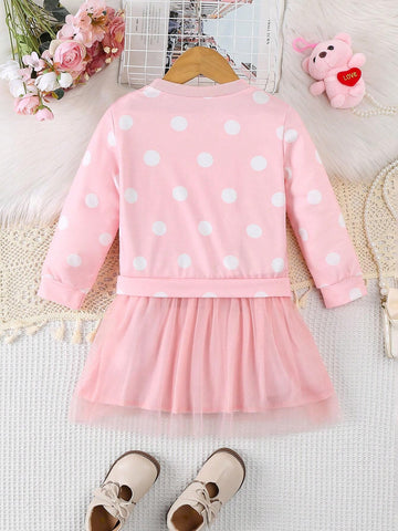 Young Girls Polka Dot Dress, 2024 New Children Princess Dress, Young Girls Elegant Casual Dress, Spring And Autumn