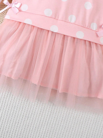 Young Girls Polka Dot Dress, 2024 New Children Princess Dress, Young Girls Elegant Casual Dress, Spring And Autumn