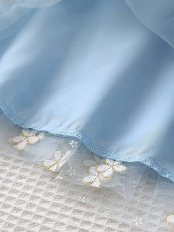 Young Girl's Princess Style Flower Print Mesh Dress