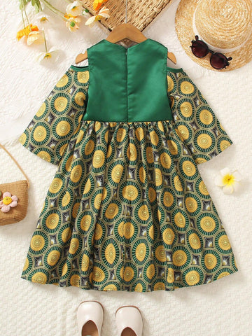 Young Girls' Printed Short Sleeve Patchwork Dress